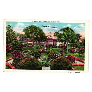 Beautiful Estate Florida Vintage Postcard E C Kropp Co Milwaukee Linen Print